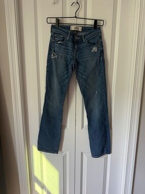 Hollister Medium Blue Straight-Leg Jeans with Light Distressing